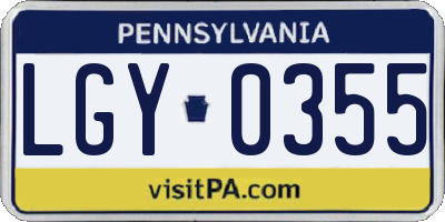 PA license plate LGY0355
