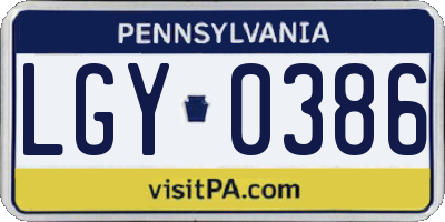 PA license plate LGY0386