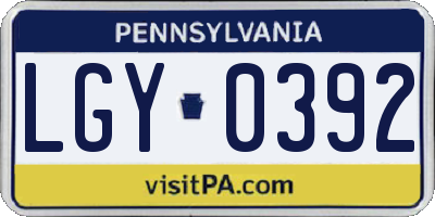 PA license plate LGY0392
