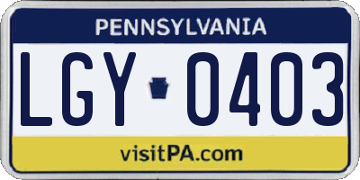 PA license plate LGY0403