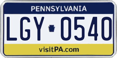 PA license plate LGY0540