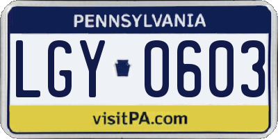 PA license plate LGY0603