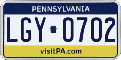 PA license plate LGY0702