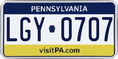 PA license plate LGY0707