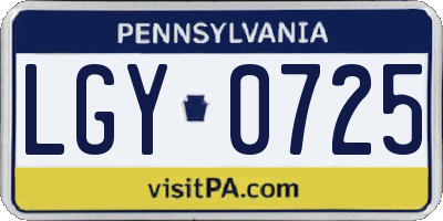 PA license plate LGY0725