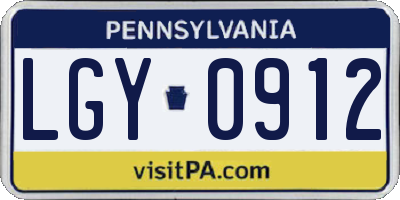 PA license plate LGY0912