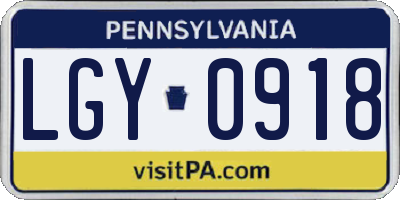 PA license plate LGY0918