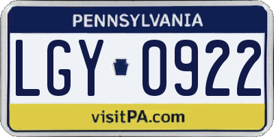 PA license plate LGY0922
