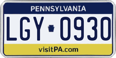 PA license plate LGY0930