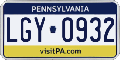 PA license plate LGY0932