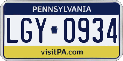 PA license plate LGY0934