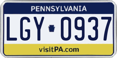PA license plate LGY0937