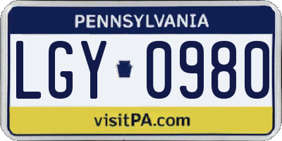 PA license plate LGY0980