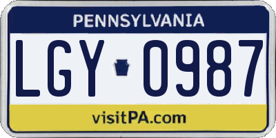 PA license plate LGY0987