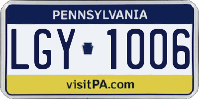 PA license plate LGY1006