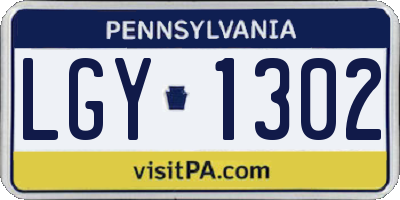 PA license plate LGY1302