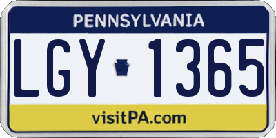 PA license plate LGY1365