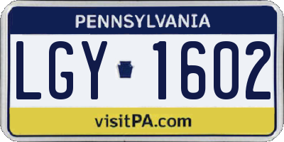 PA license plate LGY1602