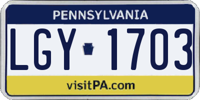 PA license plate LGY1703