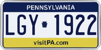 PA license plate LGY1922