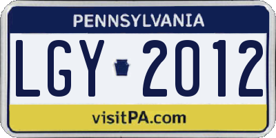 PA license plate LGY2012