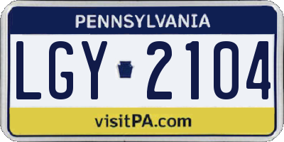 PA license plate LGY2104
