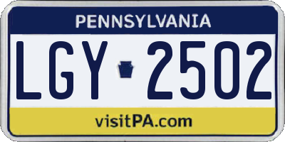 PA license plate LGY2502