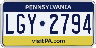 PA license plate LGY2794