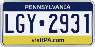 PA license plate LGY2931