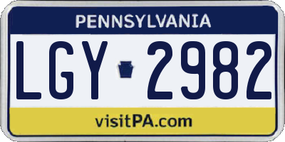 PA license plate LGY2982