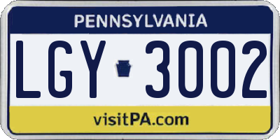 PA license plate LGY3002