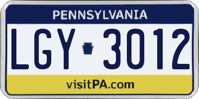 PA license plate LGY3012