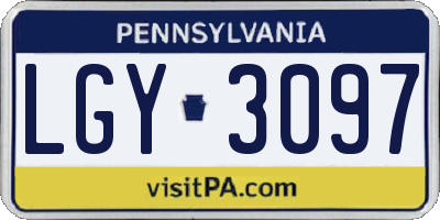 PA license plate LGY3097