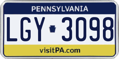 PA license plate LGY3098