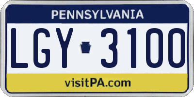 PA license plate LGY3100