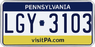 PA license plate LGY3103