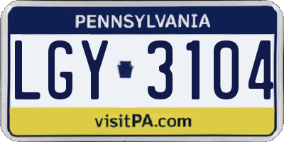 PA license plate LGY3104