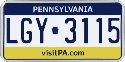 PA license plate LGY3115