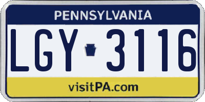 PA license plate LGY3116