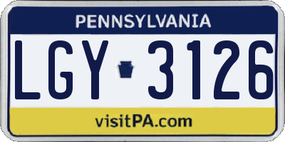PA license plate LGY3126