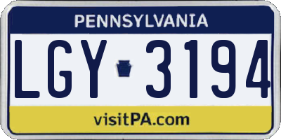 PA license plate LGY3194