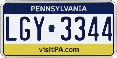 PA license plate LGY3344