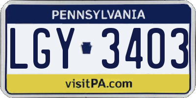 PA license plate LGY3403