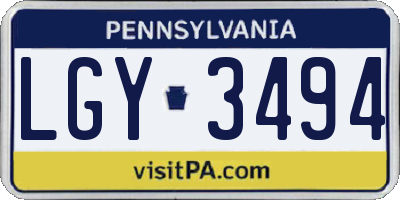 PA license plate LGY3494