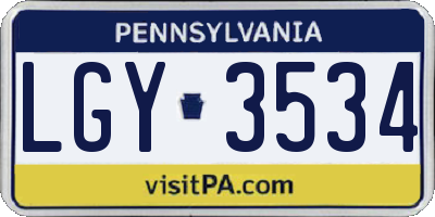 PA license plate LGY3534