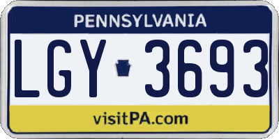 PA license plate LGY3693
