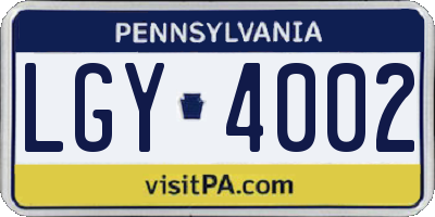 PA license plate LGY4002