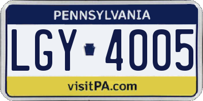 PA license plate LGY4005
