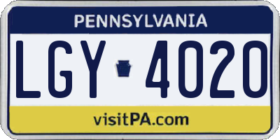 PA license plate LGY4020