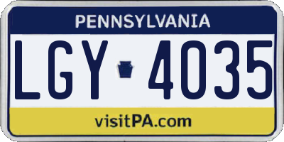 PA license plate LGY4035